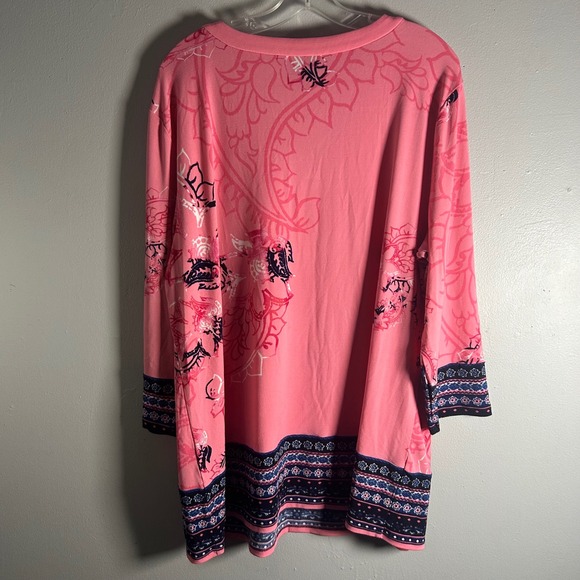 JM Collection Plus Size Pink Paisley Print V Neck Tunic Top XXL - Picture 2 of 5